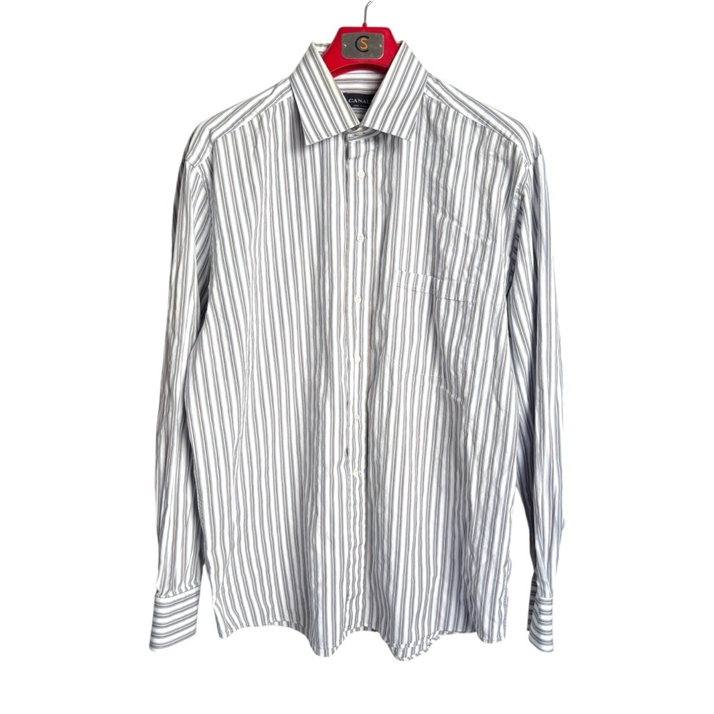 Canali Button Up Dress Shirt Mens Sz 44 EU 17.5 US Multicolor Striped Made Italy